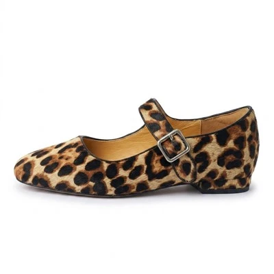 Kasut Mary Jane Heel Blok Leopard Print
