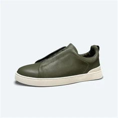 Sneakers Kulit Bertali Anjal Kasut Slip Pada
