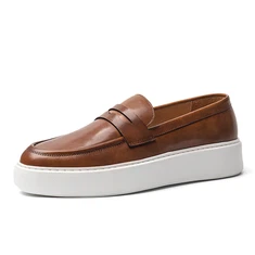 Kasut lelaki kuda kuda retro trend tebal tunggal loafers