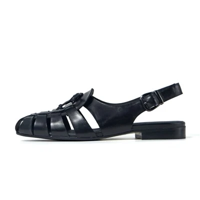 Tenunan Kulit Hitam Mary Jane Bow Flat